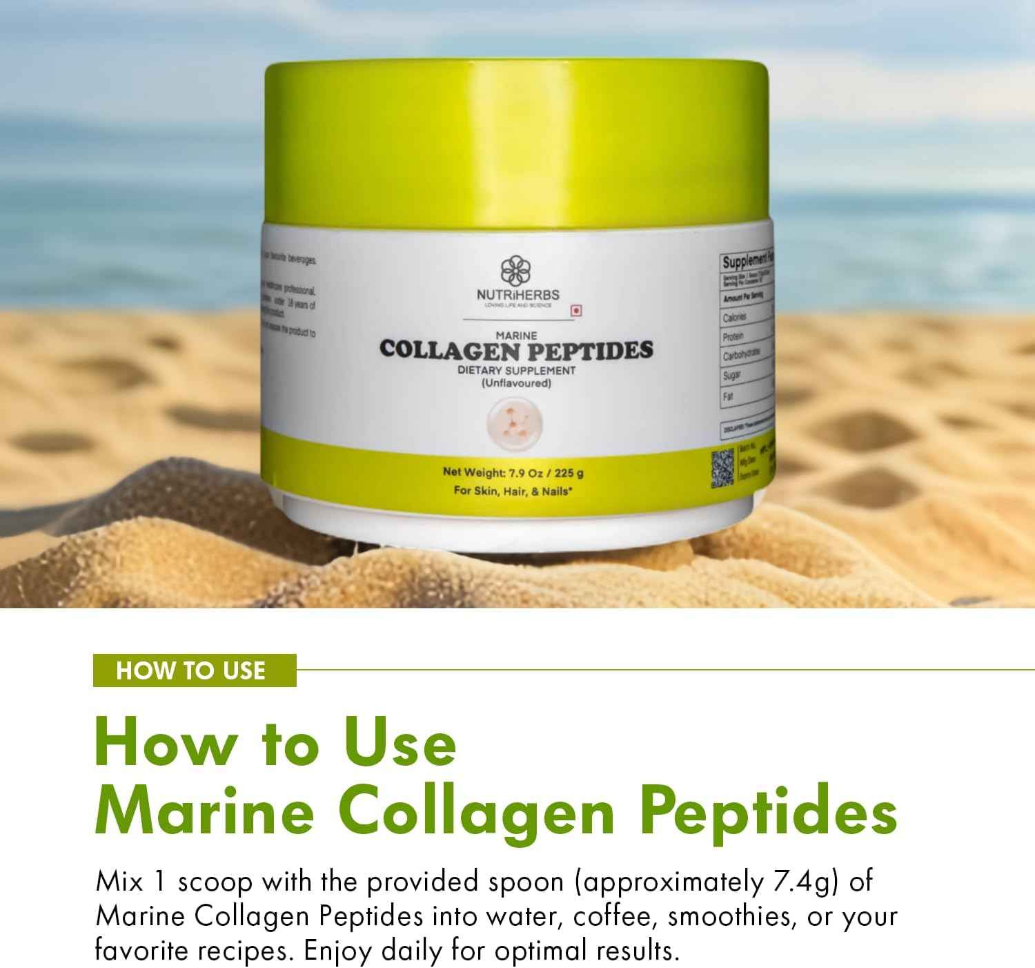 Hydrolyzed Marine Collagen Peptides Powder | Type 1 Protein Supplement | Unflavored Dietary Supplement | Supports Skin Elasticity, Joint Function, Hair Growth & Healthy Nails | 30 Servings