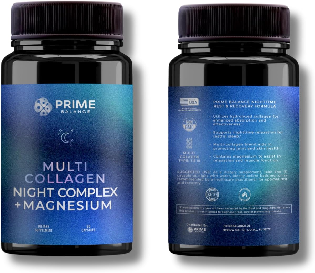 Hydrolyzed Multi-Collagen Night Complex for Wellness & Sleep - Premium 2 Month Supply - Enhanced Peptide Absorption - Joint & Skin Support - All-Natural Formula