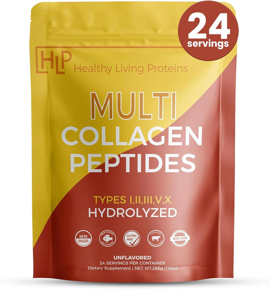Hydrolyzed Multi Collagen Peptides Powder - Grass Fed Bovine, Wild Caught Marine, Free Range Chicken - Types I, II, III, V & X - Gluten Free - 10 oz Unflavored