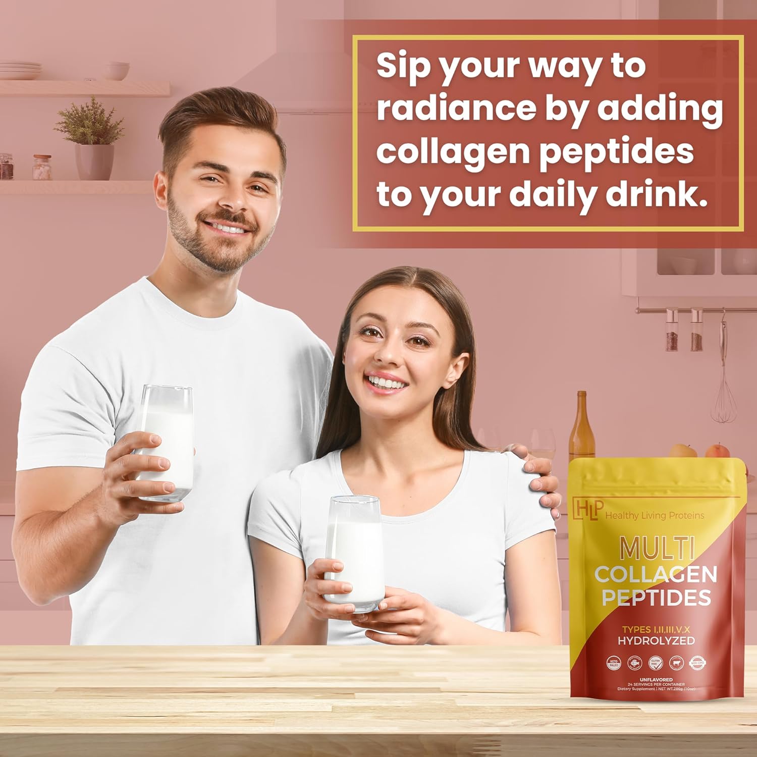 Hydrolyzed Multi Collagen Peptides Powder - Grass Fed Bovine, Wild Caught Marine, Free Range Chicken - Types I, II, III, V & X - Gluten Free - 10 oz Unflavored