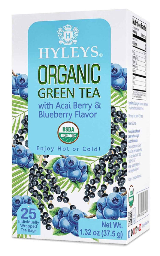 Hyleys Organic Green Tea Acai Berry and Blueberry Flavor - 25 Tea Bags - (6 Pack - 150 Tea Bags Total)