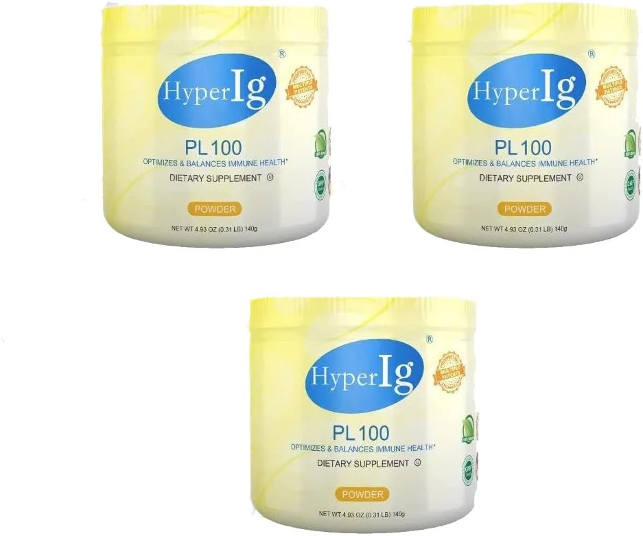 HYPERIG PL-100 Original Hyperimmune Egg Protein Powder Supplement - Immune Boost, Digestive Support, Joint Care, Energy, Muscle Strength - 140g (3 Canister)