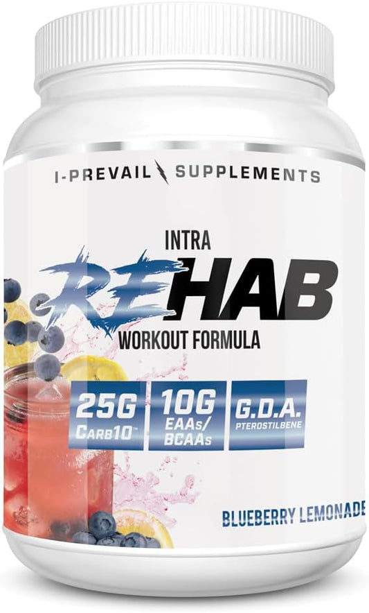 I-Prevail Supplements Rehab High Performance Intraworkout Formula with 10g BCAA & EAA - Carb10 for Enhanced Recovery & Hydration - Keto Friendly - Blueberry Lemonade Flavor - 25 Servings