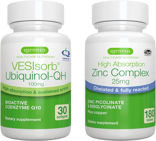 Igennus Healthcare Nutrition VESIsorb Ubiquinol-QH and Zinc Complex Bundle for Fertility - CoQ10 and Zinc Supplement