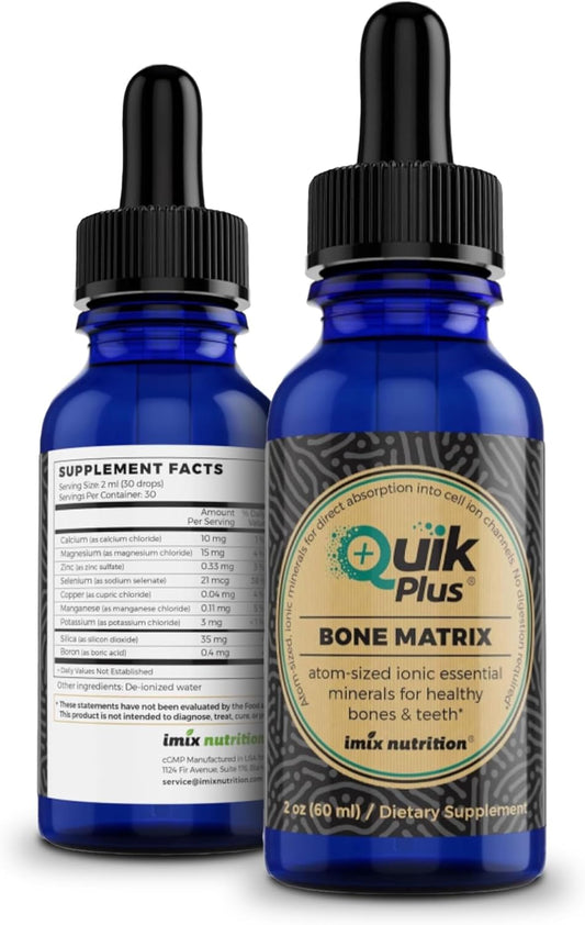 Imix Nutrition QuikPlus Bone Matrix Supplement with Calcium, Magnesium, Zinc, and Potassium - Vegan, Gluten-Free, All Natural Formula with Ionic Liquid Minerals and Collagenizer for Bone and Teeth Support (2 Oz)