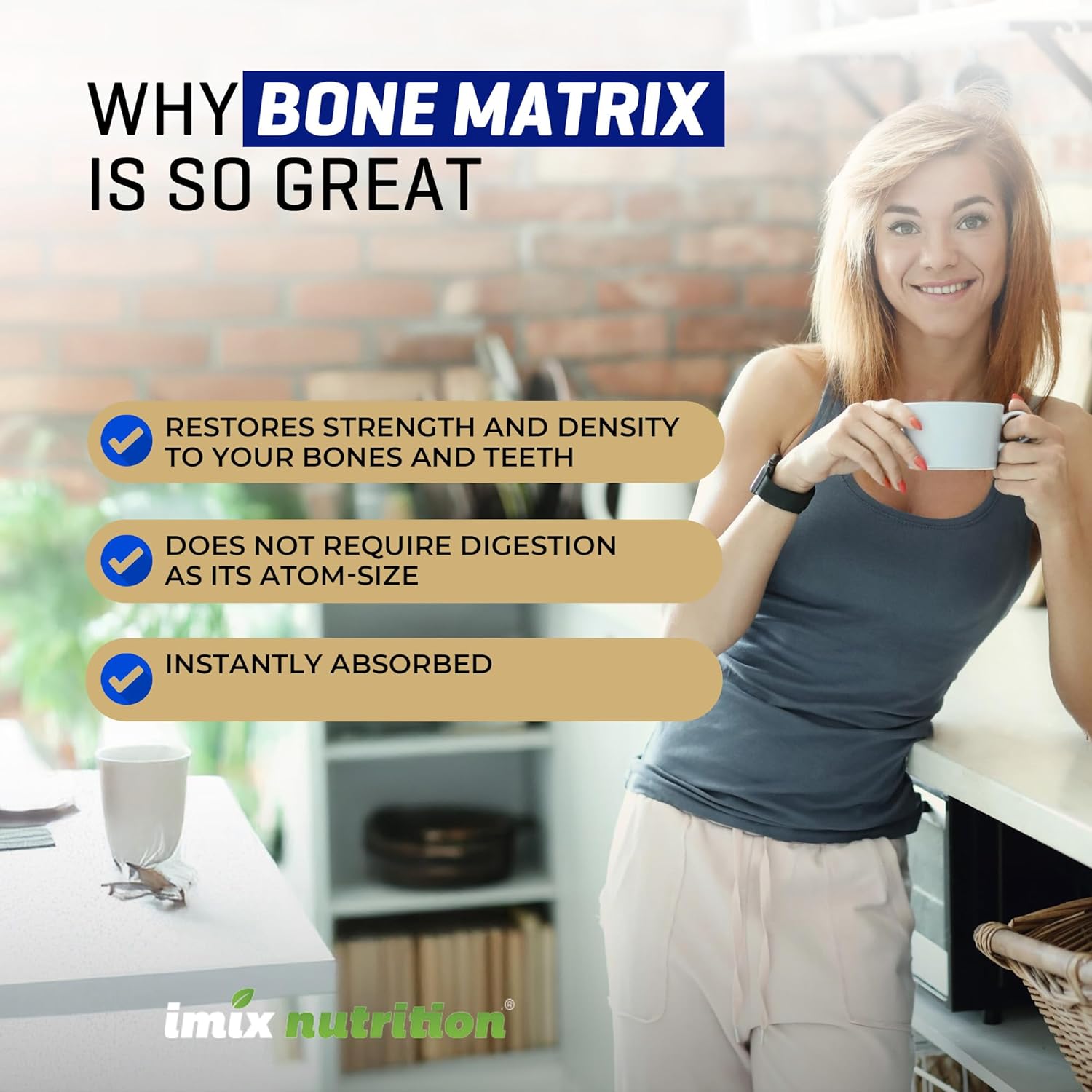 Imix Nutrition QuikPlus Bone Matrix Supplement with Calcium, Magnesium, Zinc, and Potassium - Vegan, Gluten-Free, All Natural Formula with Ionic Liquid Minerals and Collagenizer for Bone and Teeth Support (2 Oz)