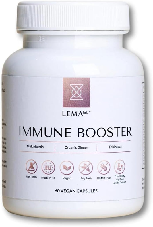 Immune Boosting Vegan Capsules with B-Complex, Vitamin C & E, Ginger, Echinacea - Antioxidant Formula for Immune Support & Energy