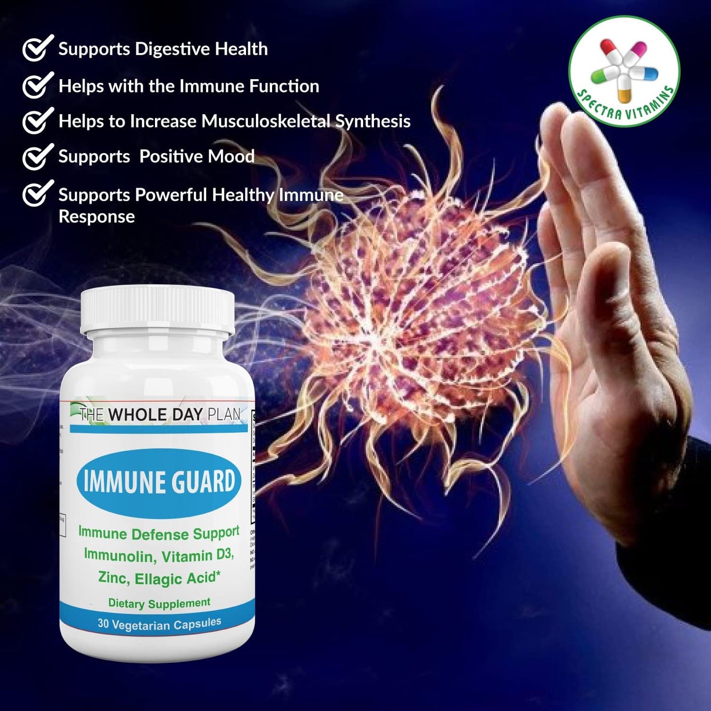 Immune Guard Natural Immunity Booster with Vitamind D3, Zinc, Immunolin, and Ellagic Acid - 30 Capsules
