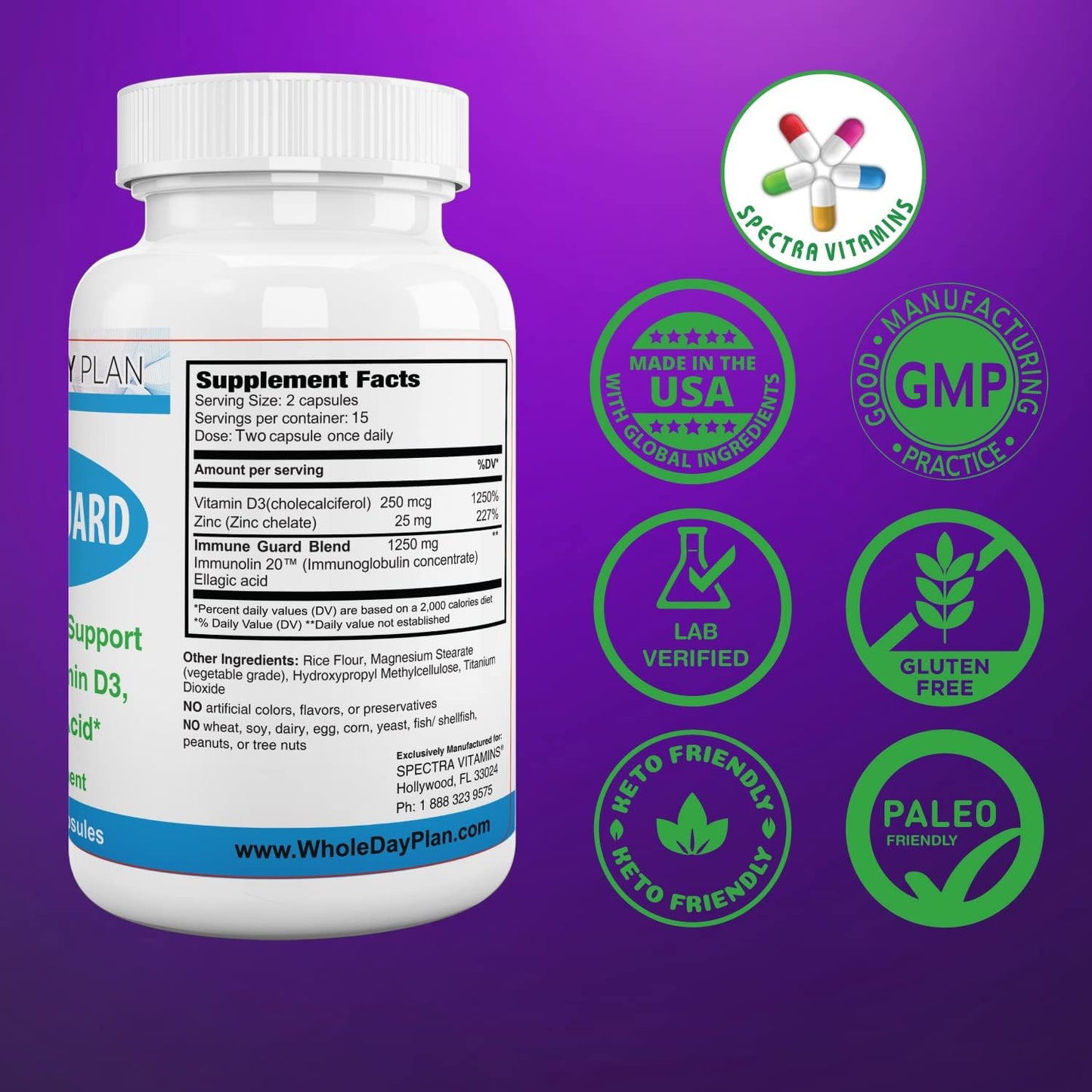 Immune Guard Natural Immunity Booster with Vitamind D3, Zinc, Immunolin, and Ellagic Acid - 30 Capsules