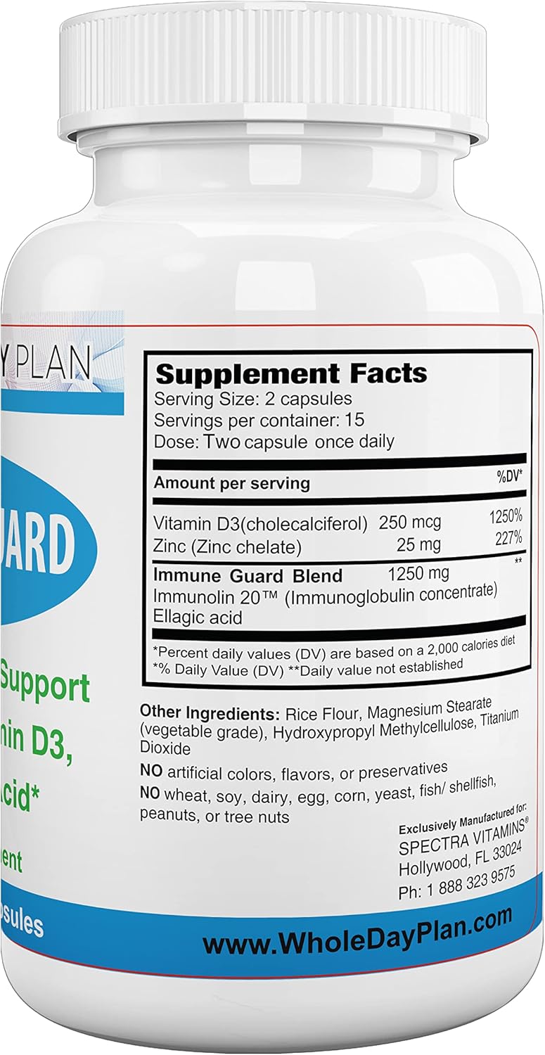 Immune Guard Natural Immunity Booster with Vitamind D3, Zinc, Immunolin, and Ellagic Acid - 30 Capsules