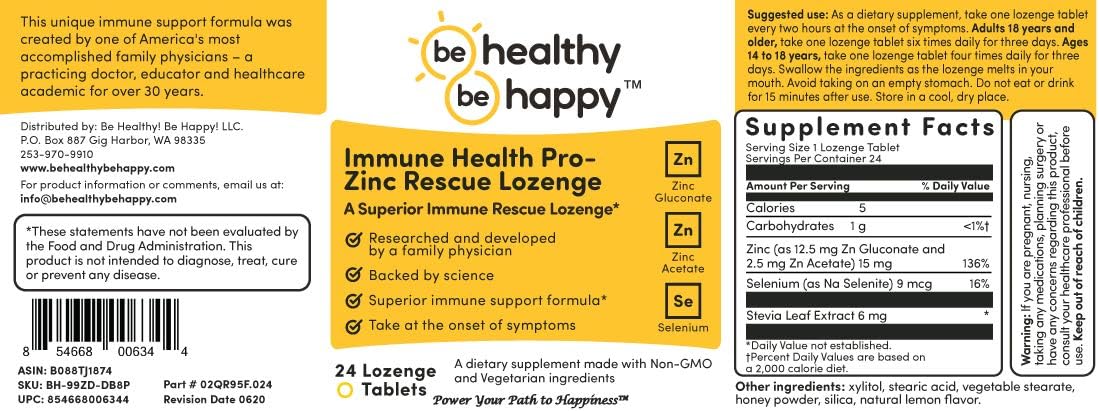Immune Health Pro - Zinc Rescue Lozenge for Common Cold Relief & Immune System Support, 24 Count