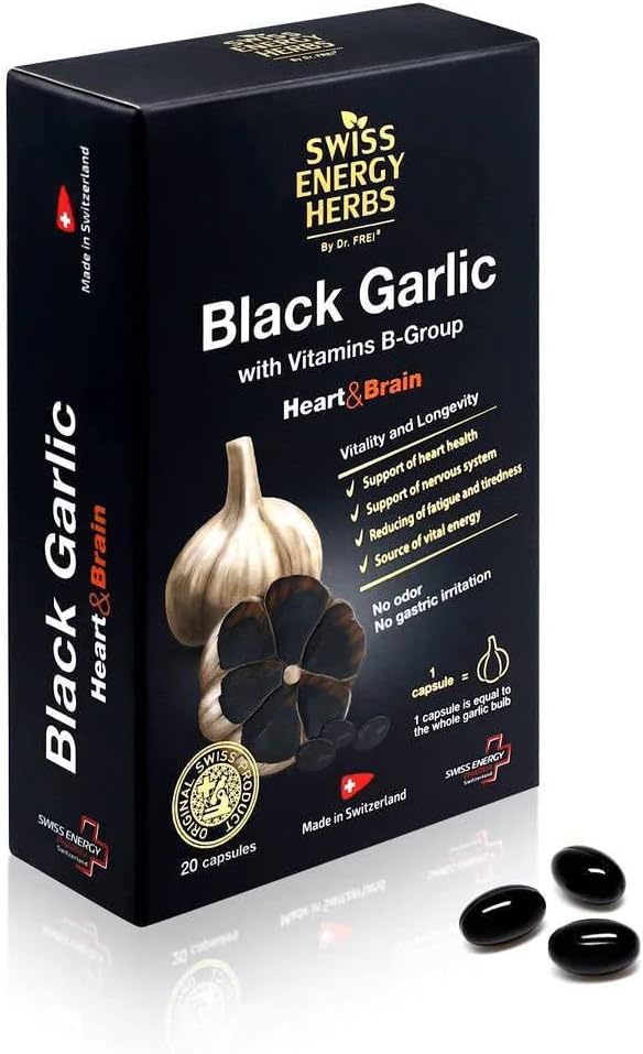 Immune Health Support: Fermented Black Garlic Extract Capsule with Vitamin B - Swiss Energy Herbs, 20 Pieces