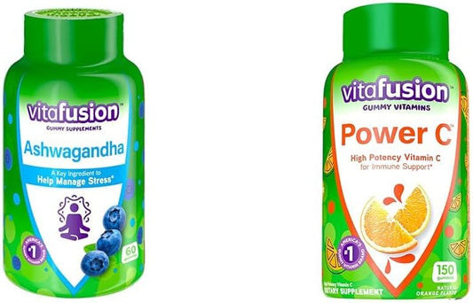 Immune Support Bundle: Vitafusion Ashwagandha Gummies 60 Count + Vitamin C Gummies 150 Count