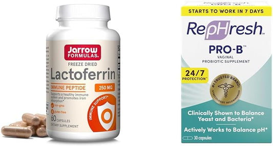 Immune Support Combo: Jarrow Formulas Lactoferrin 250mg + RepHresh Pro-B Probiotic 30 Capsules for Women