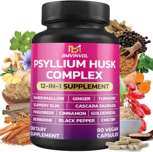 Immune Support & Digestive Health Supplement with Psyllium Husk, Slippery Elm, and More - 90 Capsules