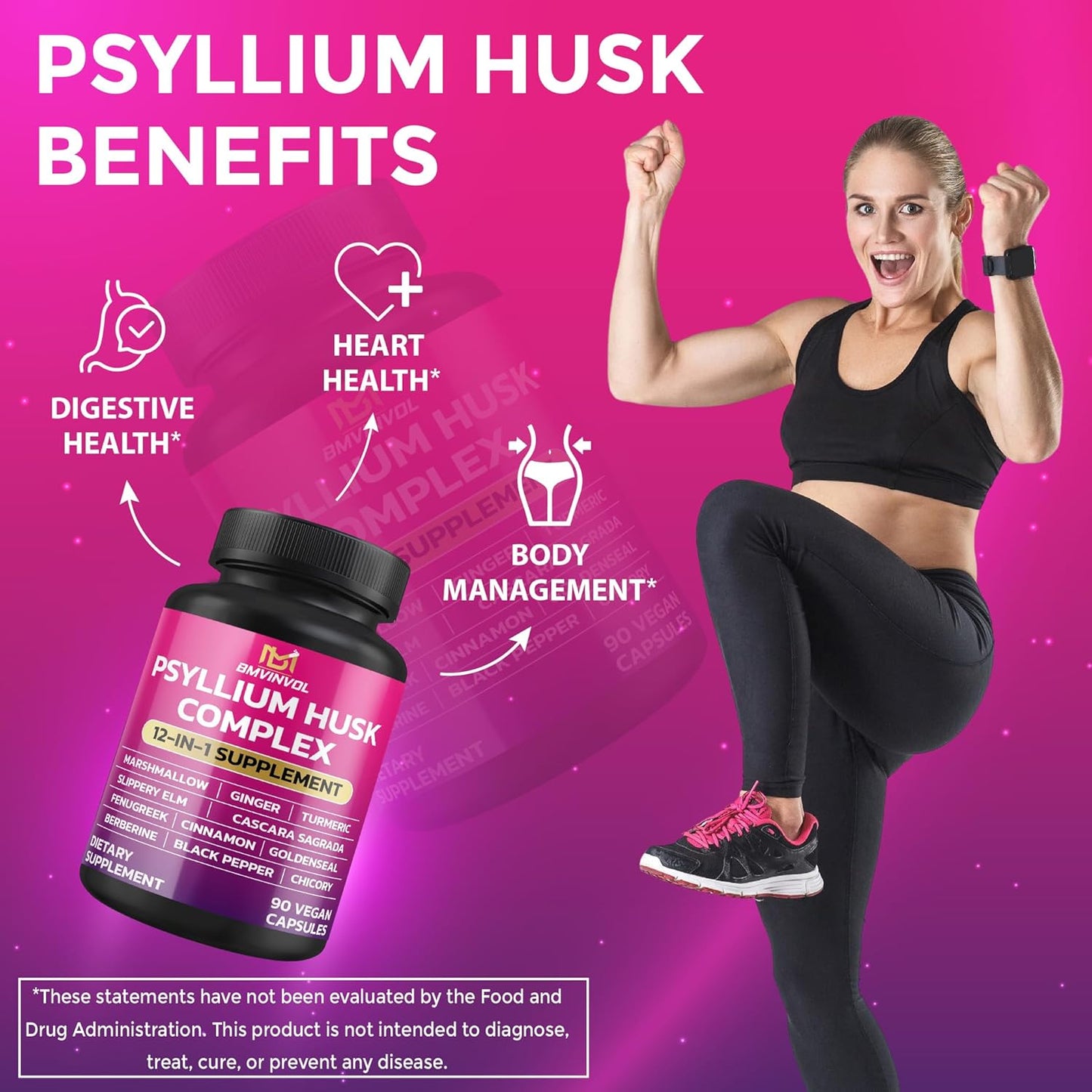 Immune Support & Digestive Health Supplement with Psyllium Husk, Slippery Elm, and More - 90 Capsules