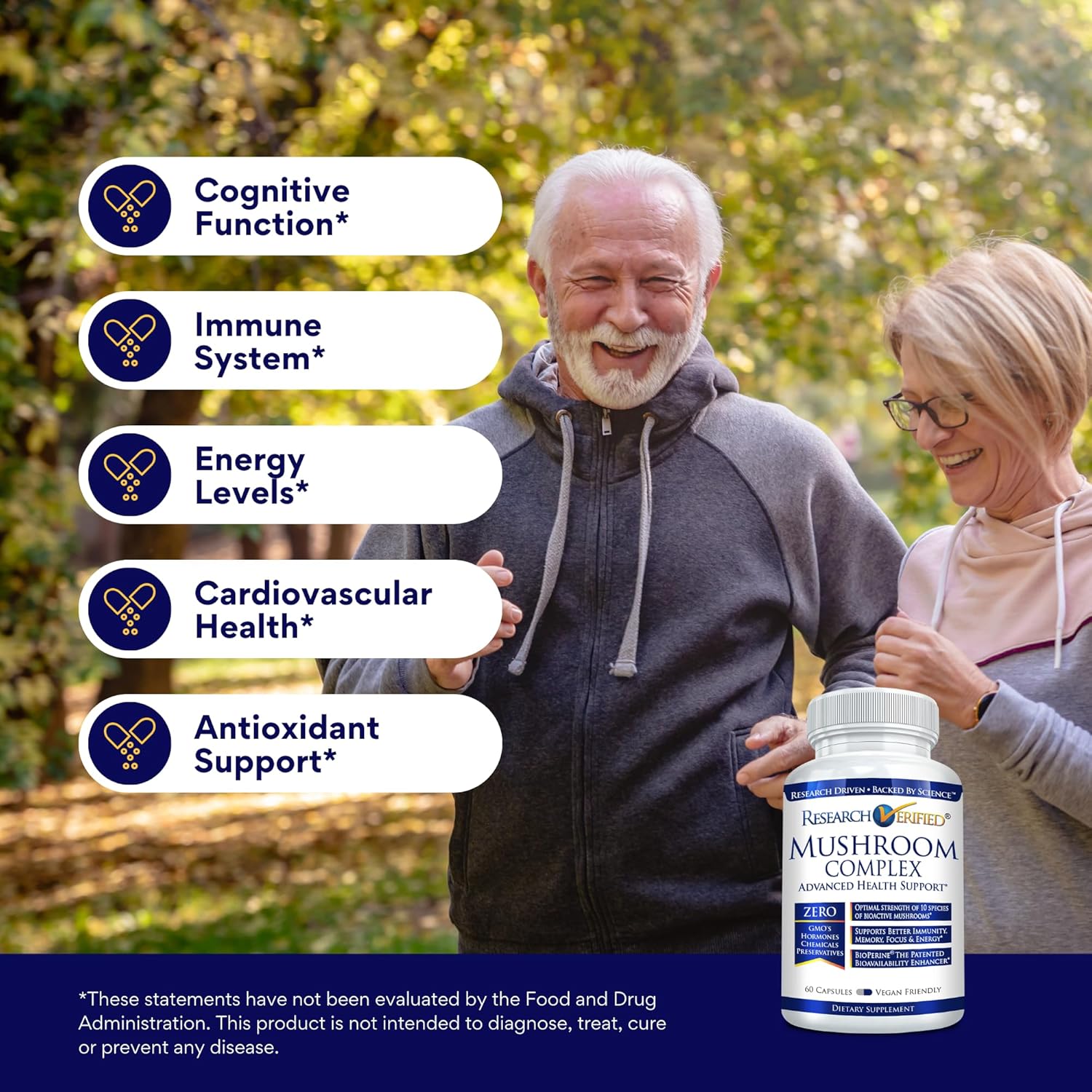 Immune Support Mushroom Complex with 10 Varieties - Boost Antioxidants, Cognitive Function - Vegan Capsules