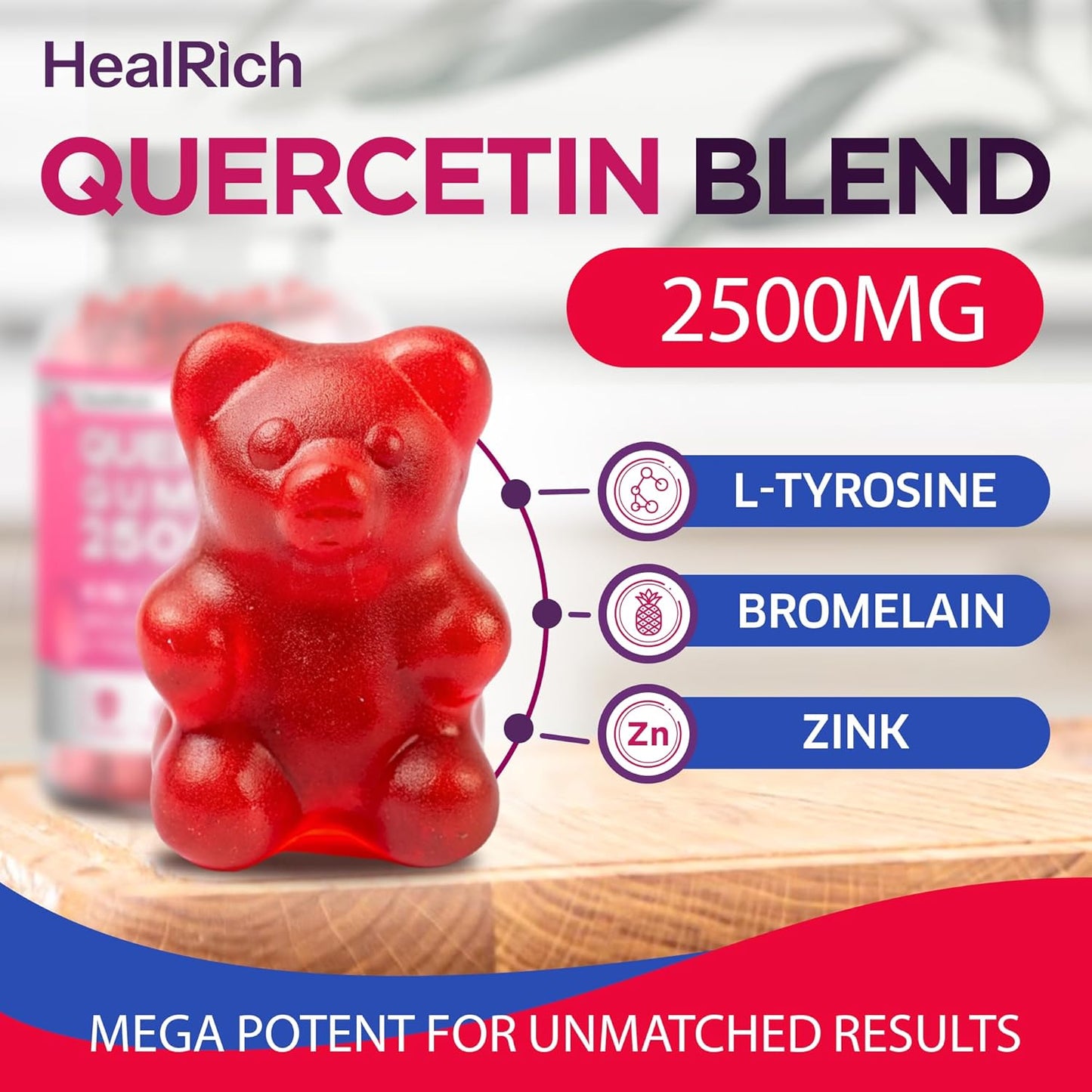 Immune Support Quercetin Gummies - 2500MG with Bromelain & L-Theanine for Allergy Relief & Lung Health - Kids & Adults