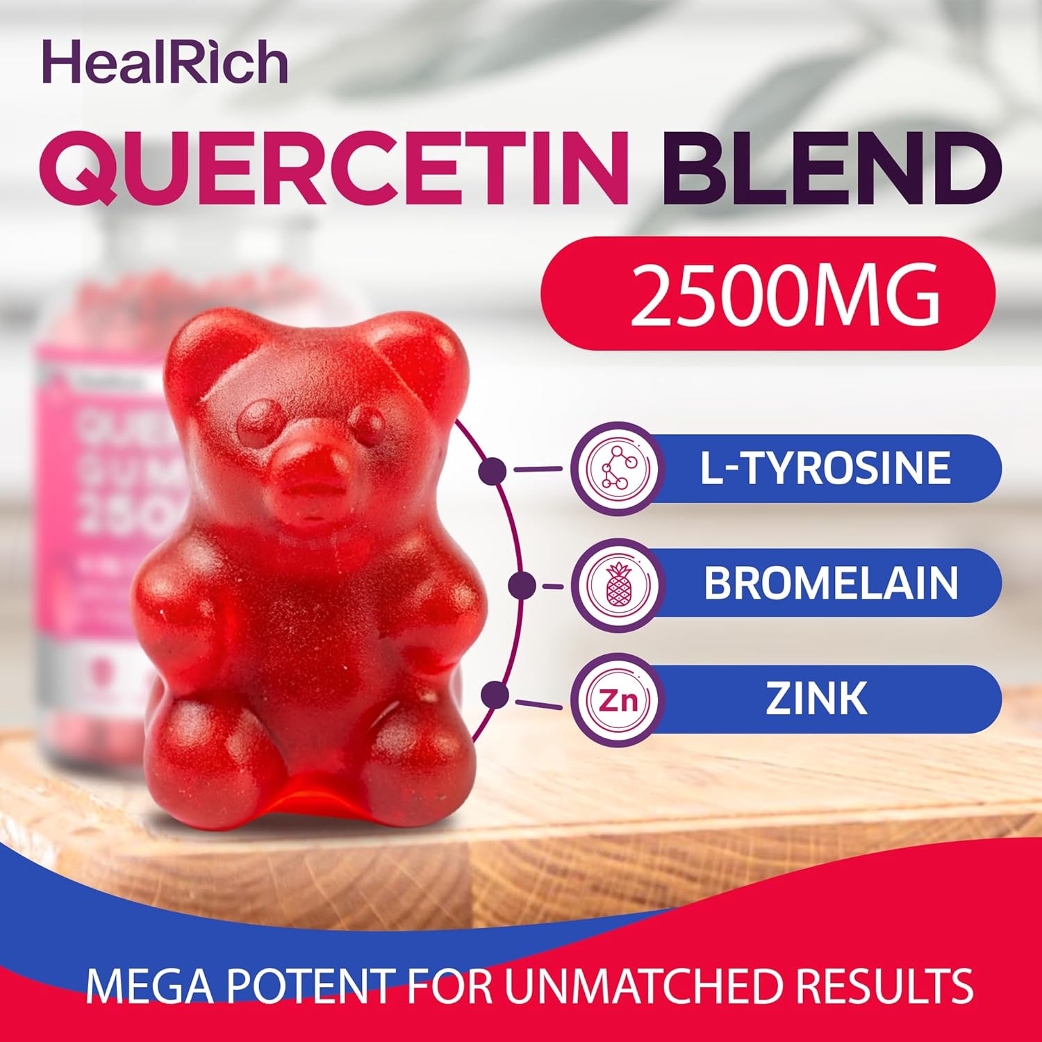 Immune Support Quercetin Gummies - 2500MG with Bromelain & L-Theanine for Allergy Relief & Lung Health - Kids & Adults