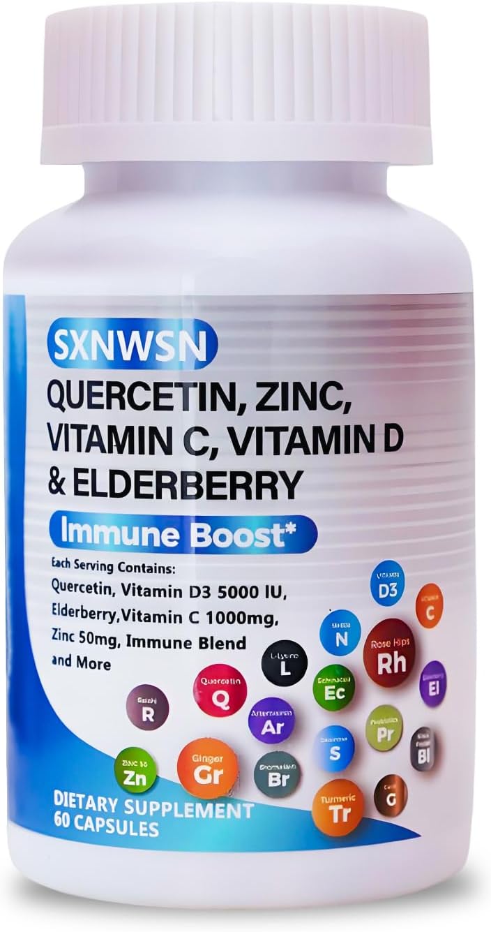 Immune Support Supplement for Adults with Quercetin, Zinc, Vitamin C, Vitamin D, Bromelain, Elderberry, Artemisinin, Sea Moss, Echinacea, Allergy Relief - 120 pieces