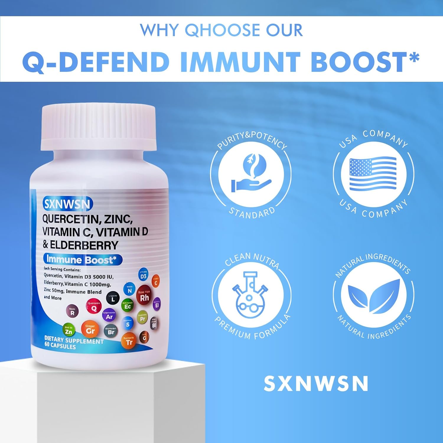 Immune Support Supplement for Adults with Quercetin, Zinc, Vitamin C, Vitamin D, Bromelain, Elderberry, Artemisinin, Sea Moss, Echinacea, Allergy Relief - 120 pieces