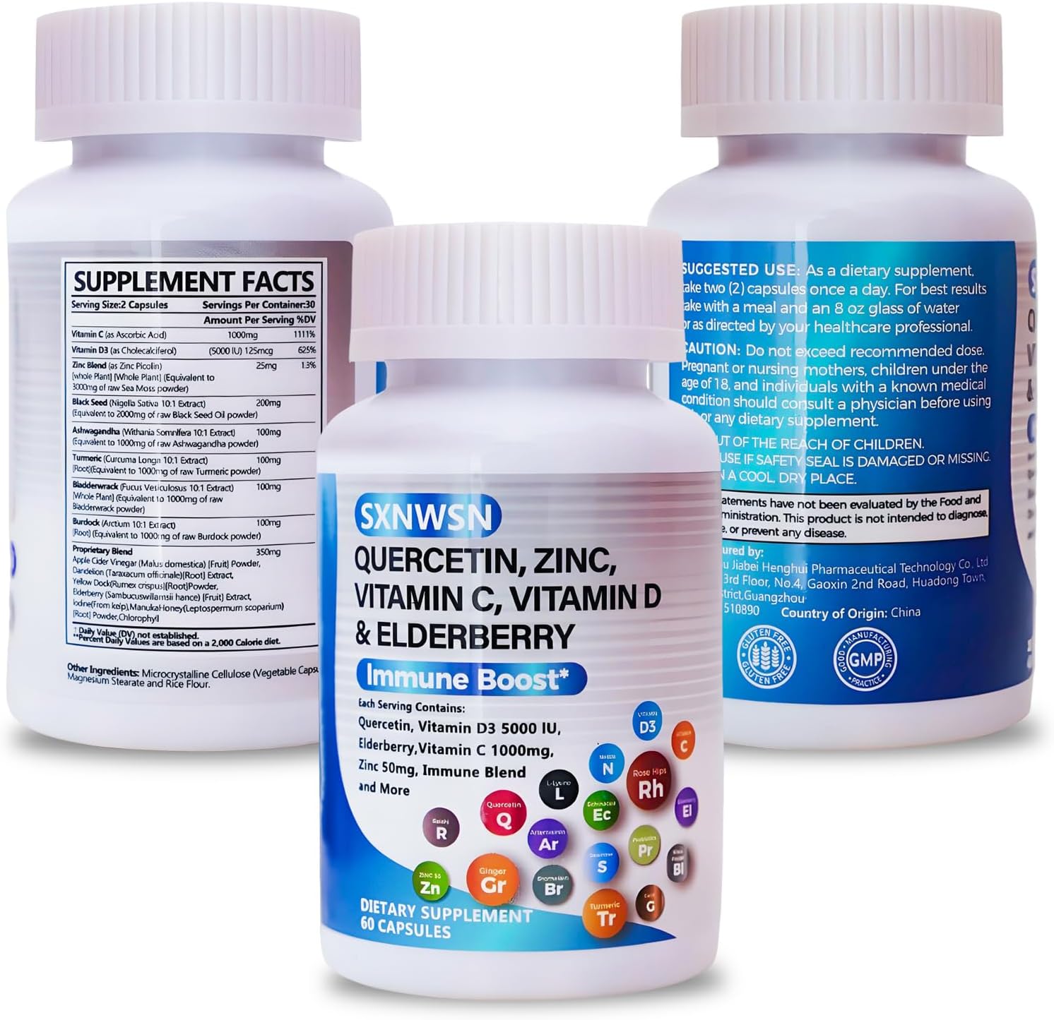 Immune Support Supplement for Adults with Quercetin, Zinc, Vitamin C, Vitamin D, Bromelain, Elderberry, Artemisinin, Sea Moss, Echinacea, Allergy Relief - 120 pieces