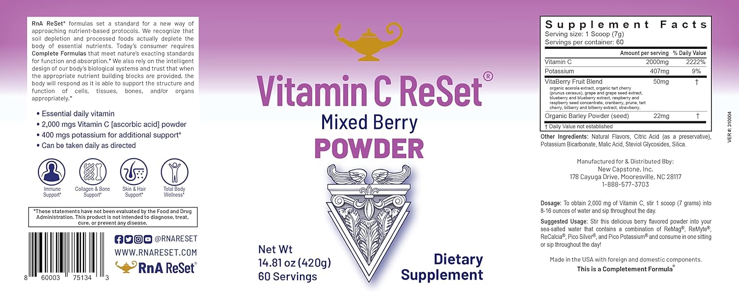 Immune Support Vitamin C Powder Supplement - RnA ReSet Drink Powder 14.81 oz