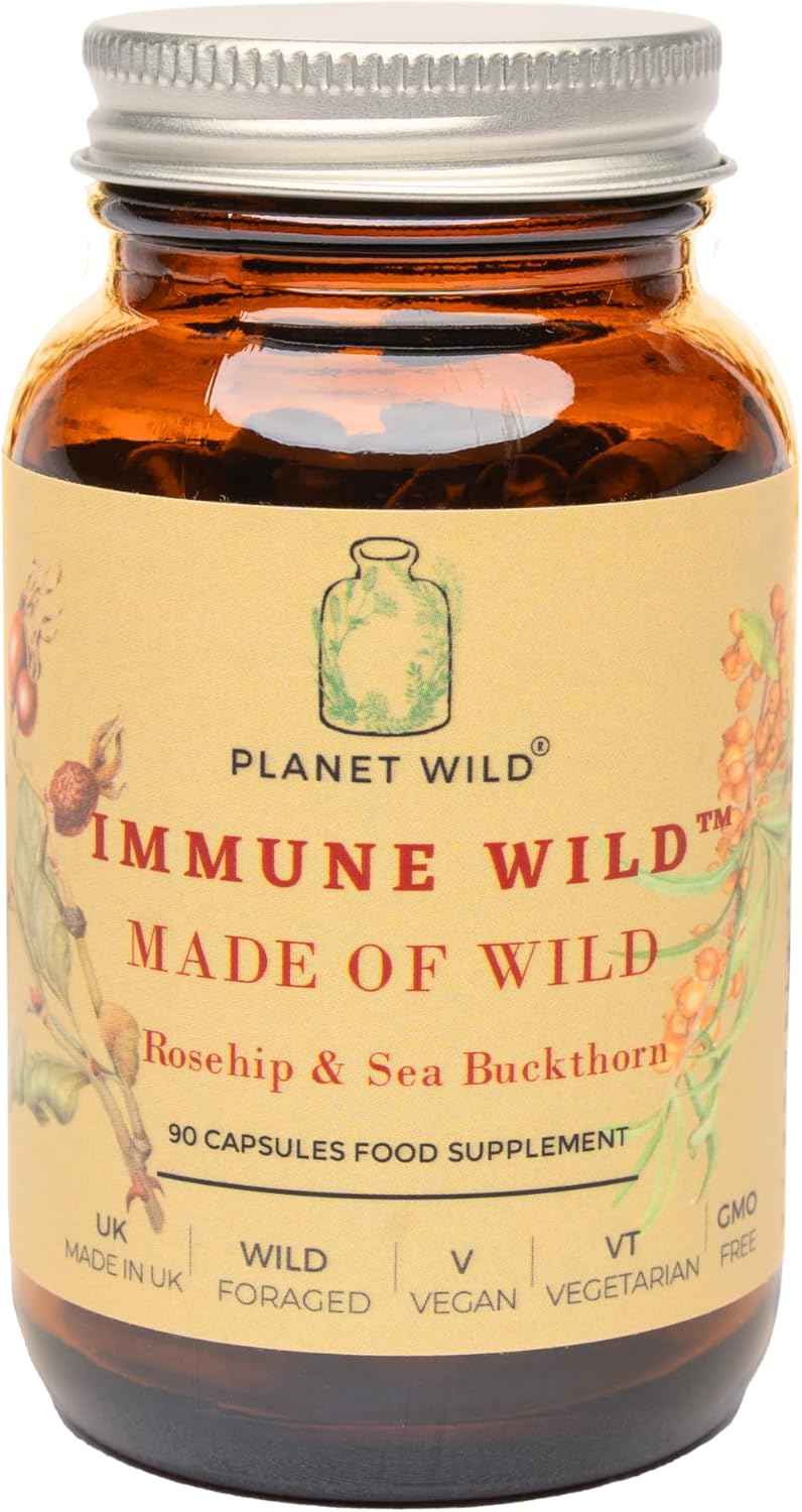 Immune Wild™| Wild Rosehip and SeaBuckthorn Formula for Immune Support | 90 Capsules | Made in UK | Rich in Omega Blend Fatty Acids, Multivitamins and Antioxidants | Zero Preservatives and Additives.