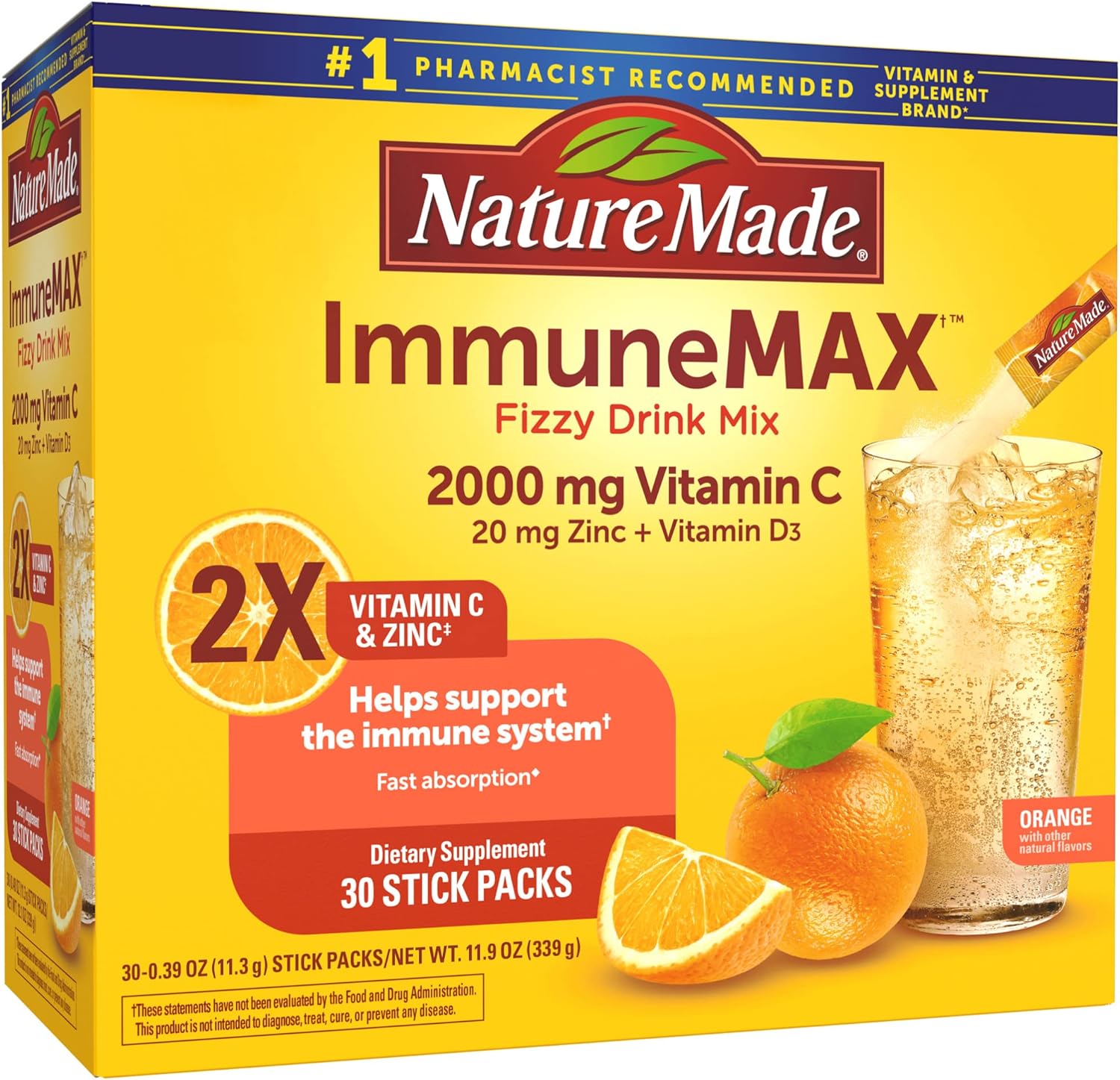 ImmuneMAX Fizzy Drink Mix with Vitamin C, D, Zinc Supplement - 30 Stick Packs