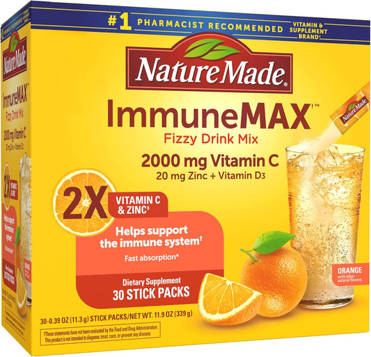ImmuneMAX Fizzy Drink Mix with Vitamin C, D, Zinc Supplement - 30 Stick Packs