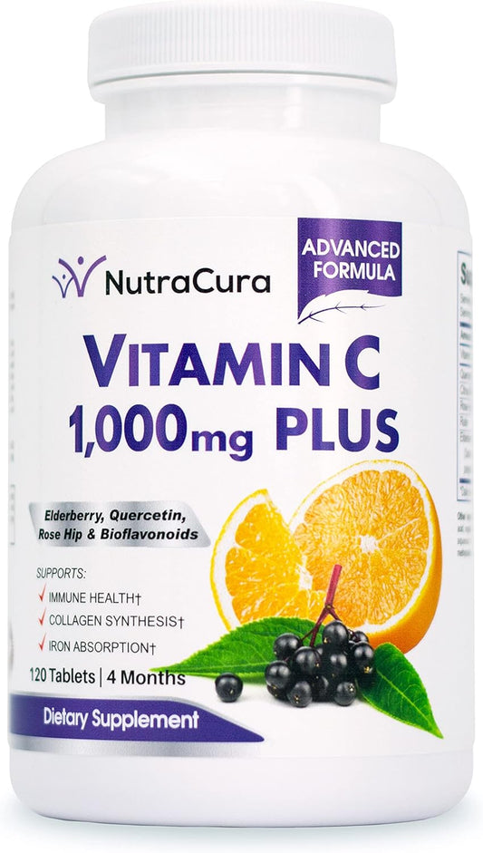 Immunity Boosting Vitamin C Supplement with Elderberry and Citrus Bioflavonoids - 4 Month Supply, 120 Tablets