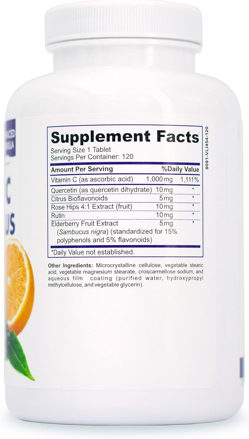 Immunity Boosting Vitamin C Supplement with Elderberry and Citrus Bioflavonoids - 4 Month Supply, 120 Tablets