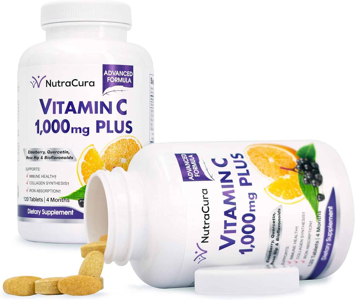 Immunity Boosting Vitamin C Supplement with Elderberry and Citrus Bioflavonoids - 4 Month Supply, 120 Tablets