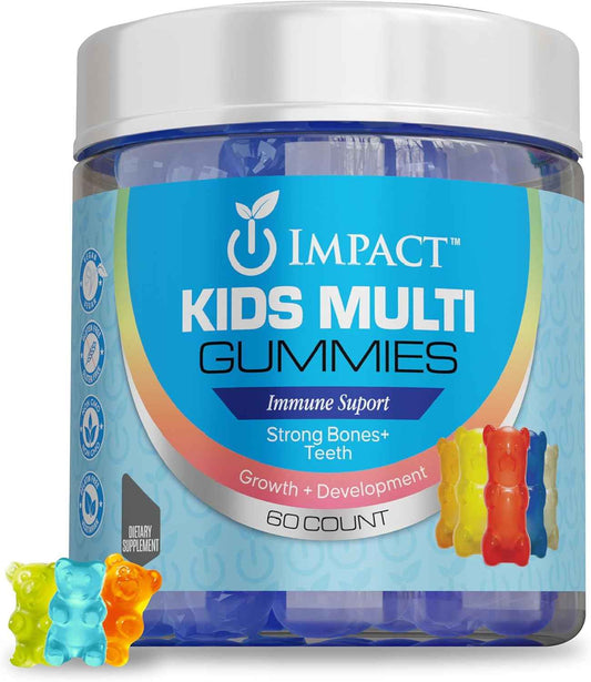 Impact Kids Multi Gummies - 60 Count Sugar Free Powerful Blend of Vitamins & Nutrients, Non-GMO, Vegan & Health Well-Being Kids Multivitamin