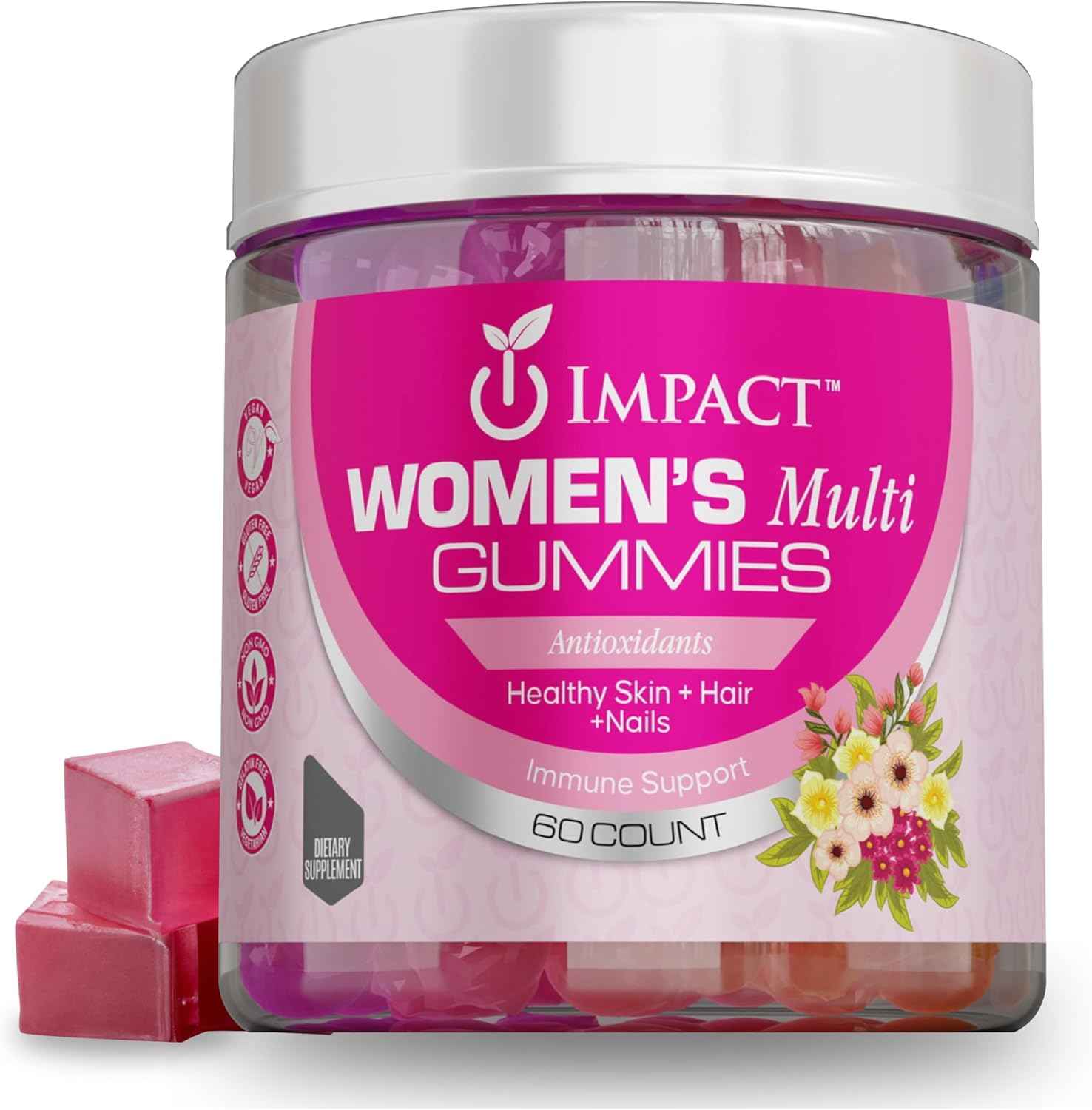 Impact Womens Multivitamin - 60 Count Sugar Free Gummies, Multivitamin Support Healthy Skin & Immune System - Vegan Multivitamin for Women