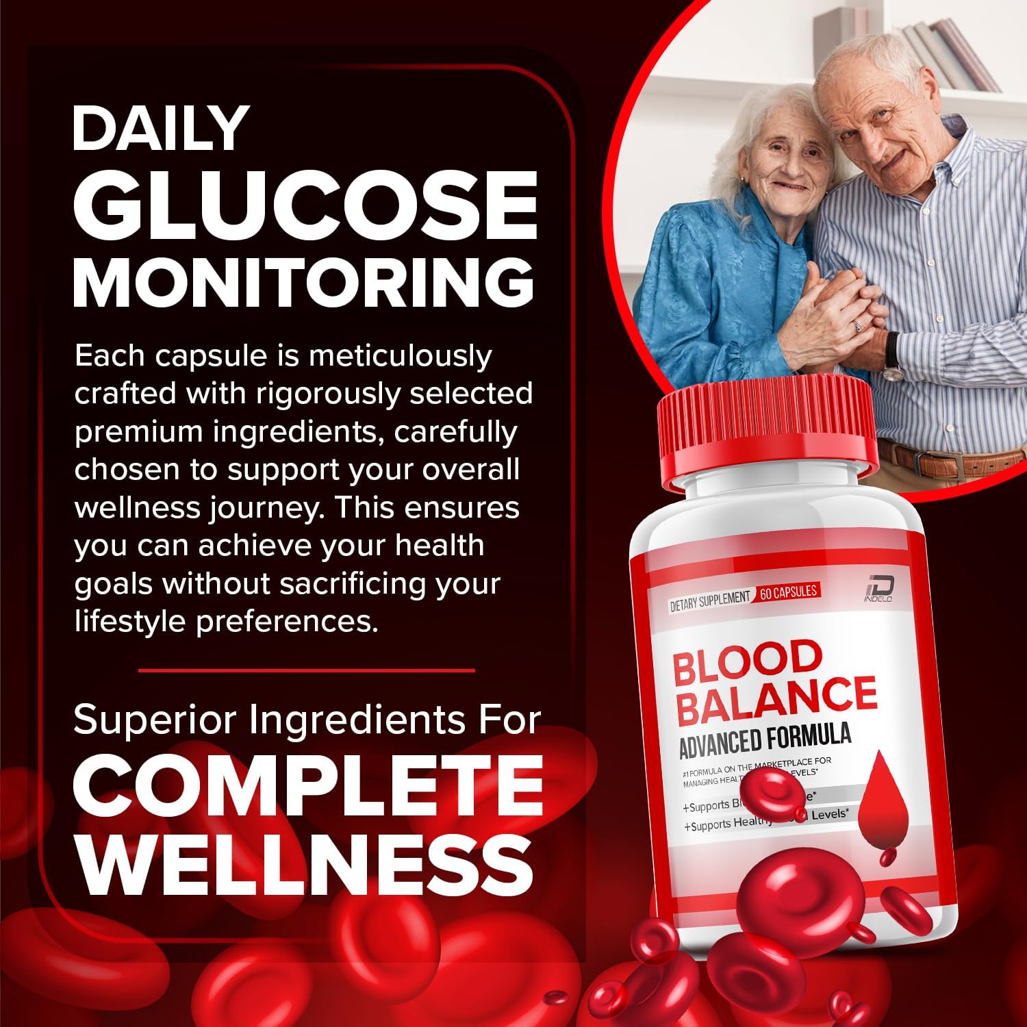 Indelo Blood Balance Capsules - Natural Formula for Healthy Levels (2 Pack, 120 Capsules)