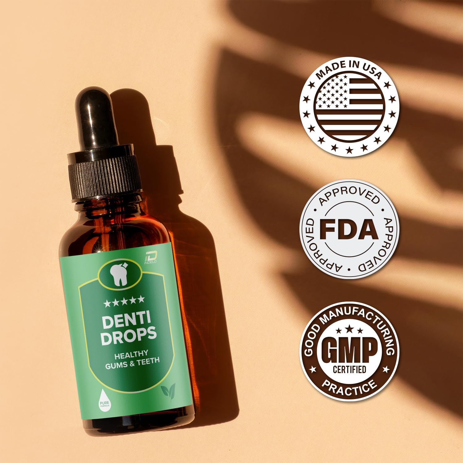 Indelo Denti Drops Pro - Natural Liquid Supplement for Healthy Teeth and Gums - 1 Month Supply