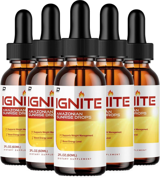 Indelo Ignite Amazonian Sunrise Drops - Liquid Supplement for Daily Health Support - 5 Pack for 5 Months of Ignite Drops