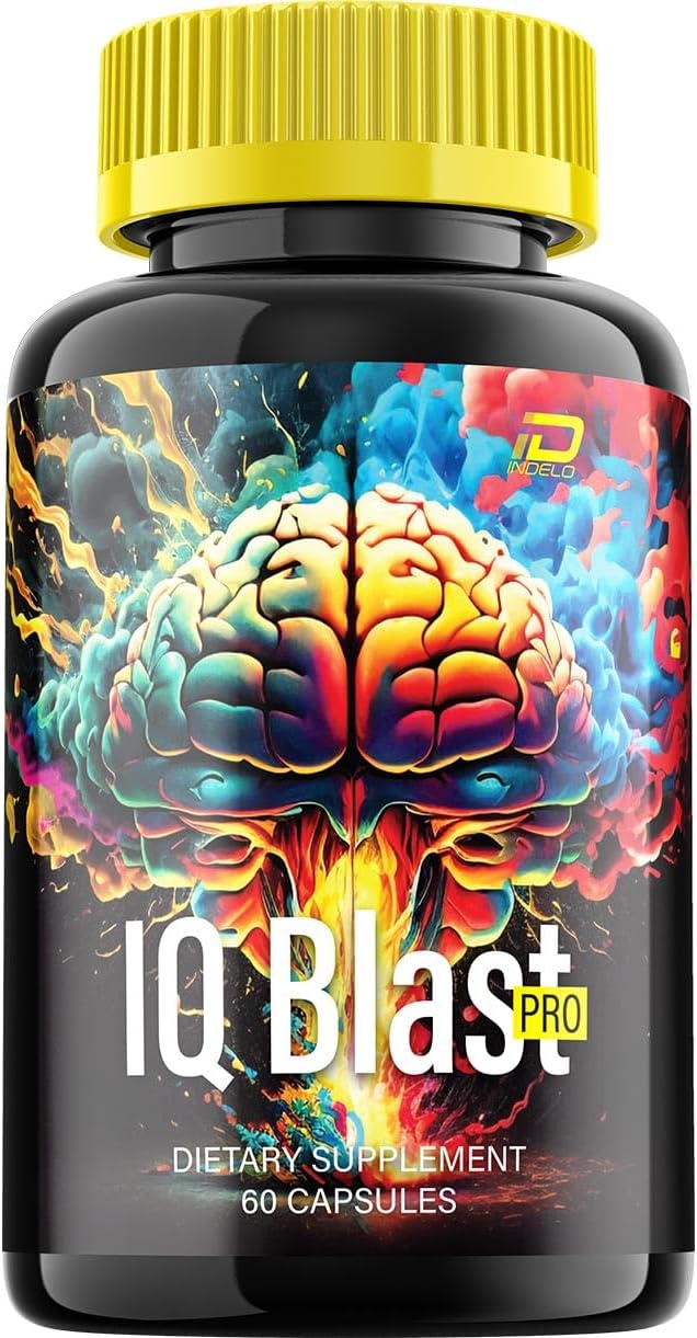 Indelo IQ Blast Pro Brain Supplement Capsules - All-Natural Maximum Strength Formula for Enhanced Memory and Focus - 60 Capsules