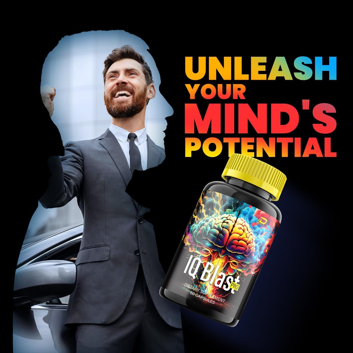 Indelo IQ Blast Pro Brain Supplement Capsules - All-Natural Maximum Strength Formula for Enhanced Memory and Focus - 60 Capsules