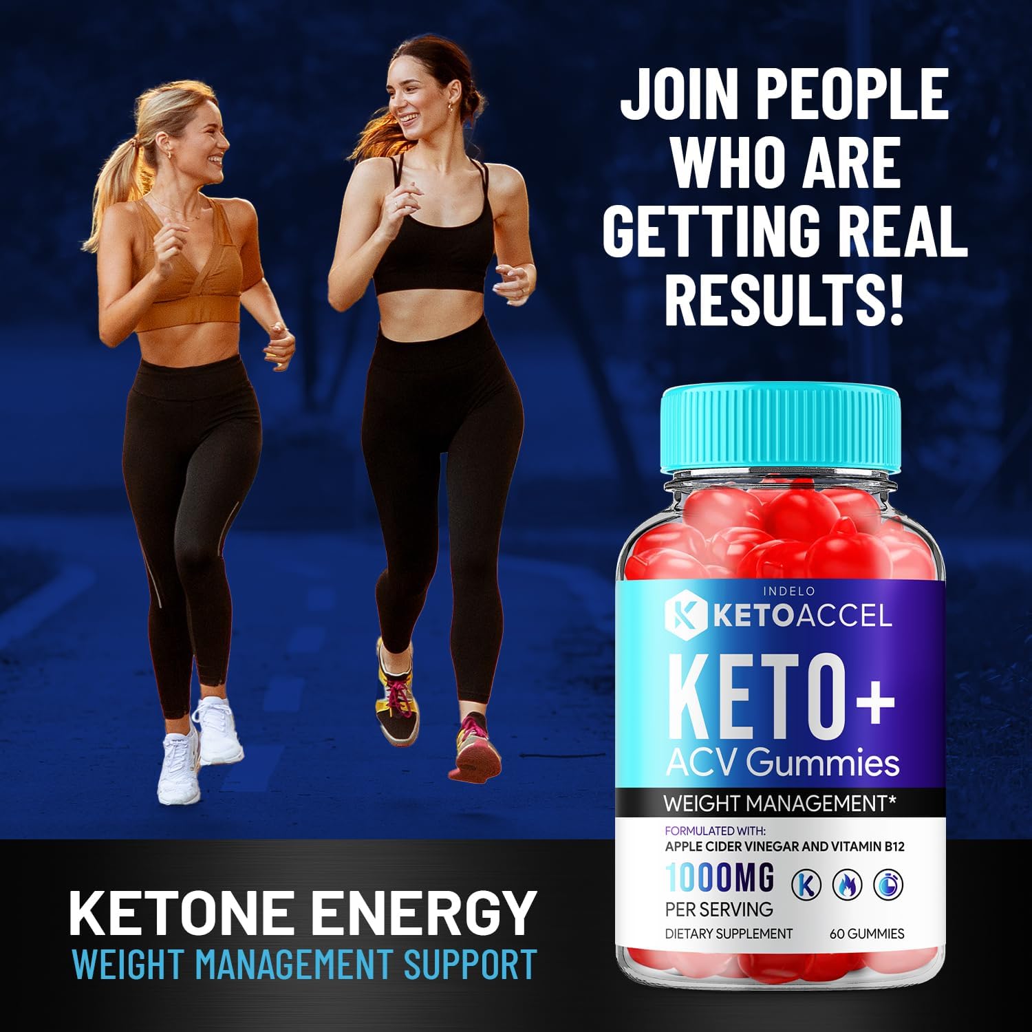 Indelo Keto Accel ACV Gummies - Advanced Weight Management B12 Formula - 1000mg (3 Pack - 180 Gummies)