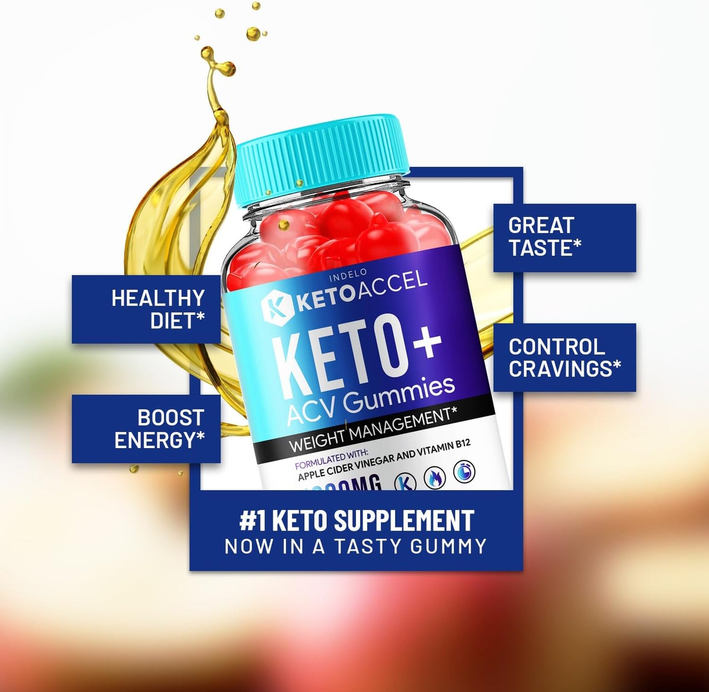 Indelo Keto Accel ACV Gummies - Advanced Weight Management B12 Formula - 1000mg (3 Pack - 180 Gummies)