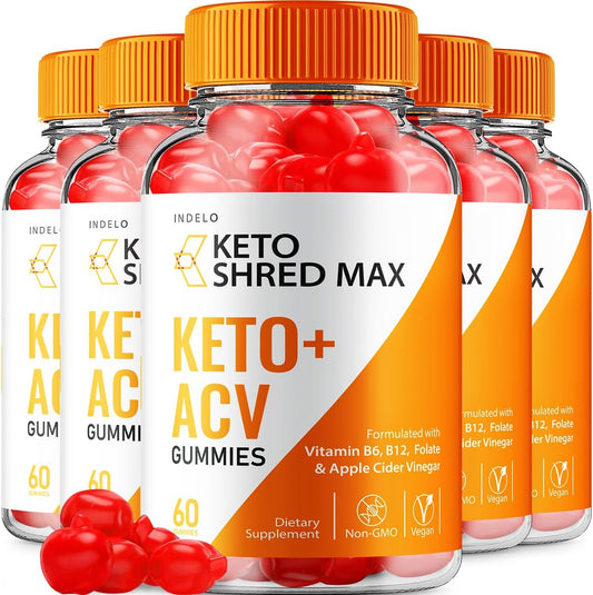 Indelo Keto Shred Max ACV Gummies - B12 Max Shred Advanced Formula for Weight Management (300 Gummies, 5 Pack)