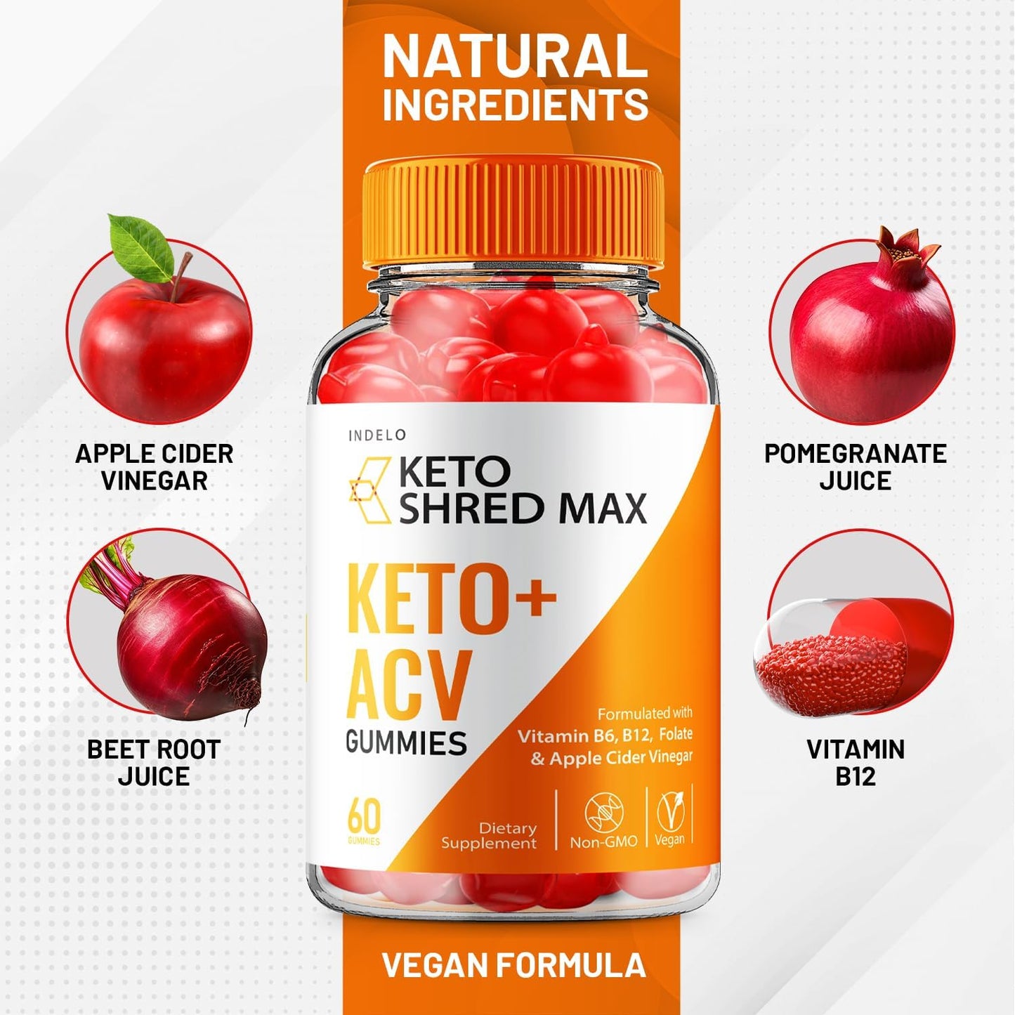 Indelo Shred Max Keto ACV Gummies - Reviews, Weight Management Formula with B12 - 60 Gummies