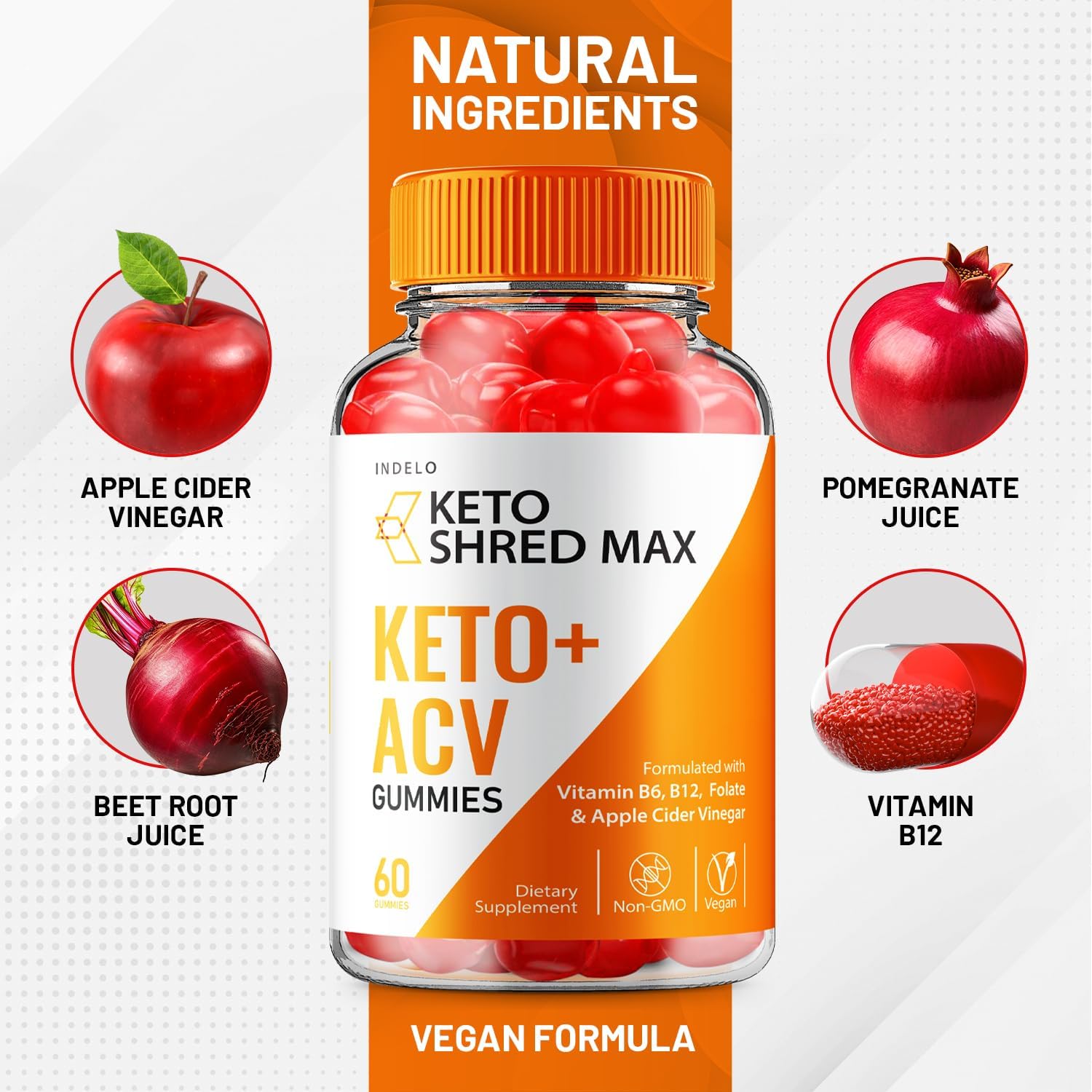 Indelo Shred Max Keto ACV Gummies - Reviews, Weight Management Formula with B12 - 60 Gummies