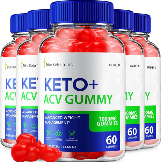 Indelo Trim Keto Tonic ACV Gummies - 5 Pack Weight Management Supplement with B12 - Advanced Reviews