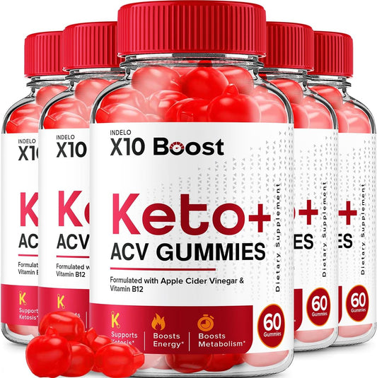 Indelo X10 Boost Keto ACV Gummies - Reviews for Weight Management with B12 in 1000mg Formula (5 Pack - 300 Gummies)