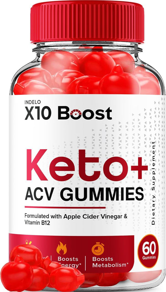 Indelo X10 Boost Keto Gummies with ACV for Weight Management - 1000mg B12 Formula (60 Gummies)