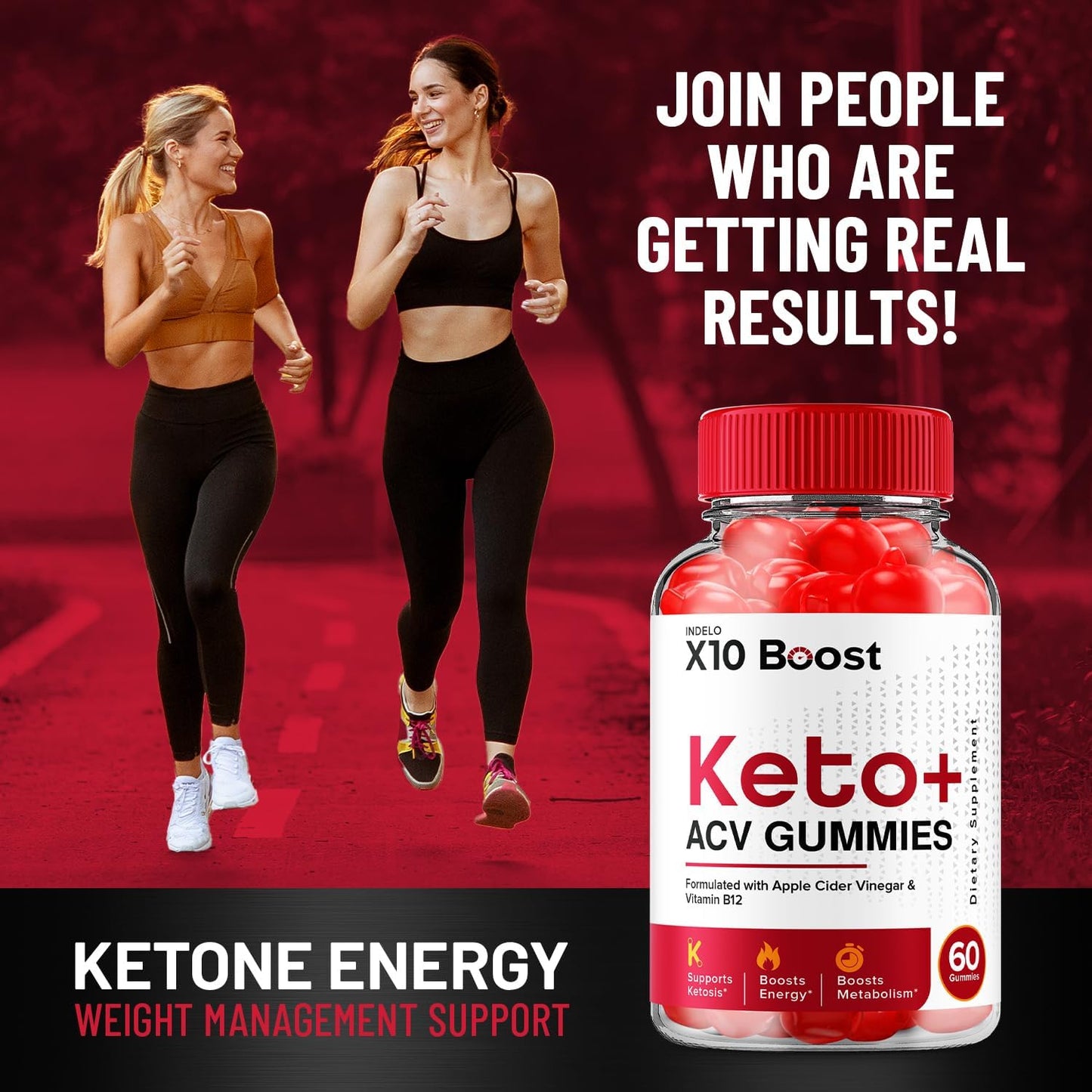 Indelo X10 Boost Keto Gummies with ACV for Weight Management - 1000mg B12 Formula (60 Gummies)