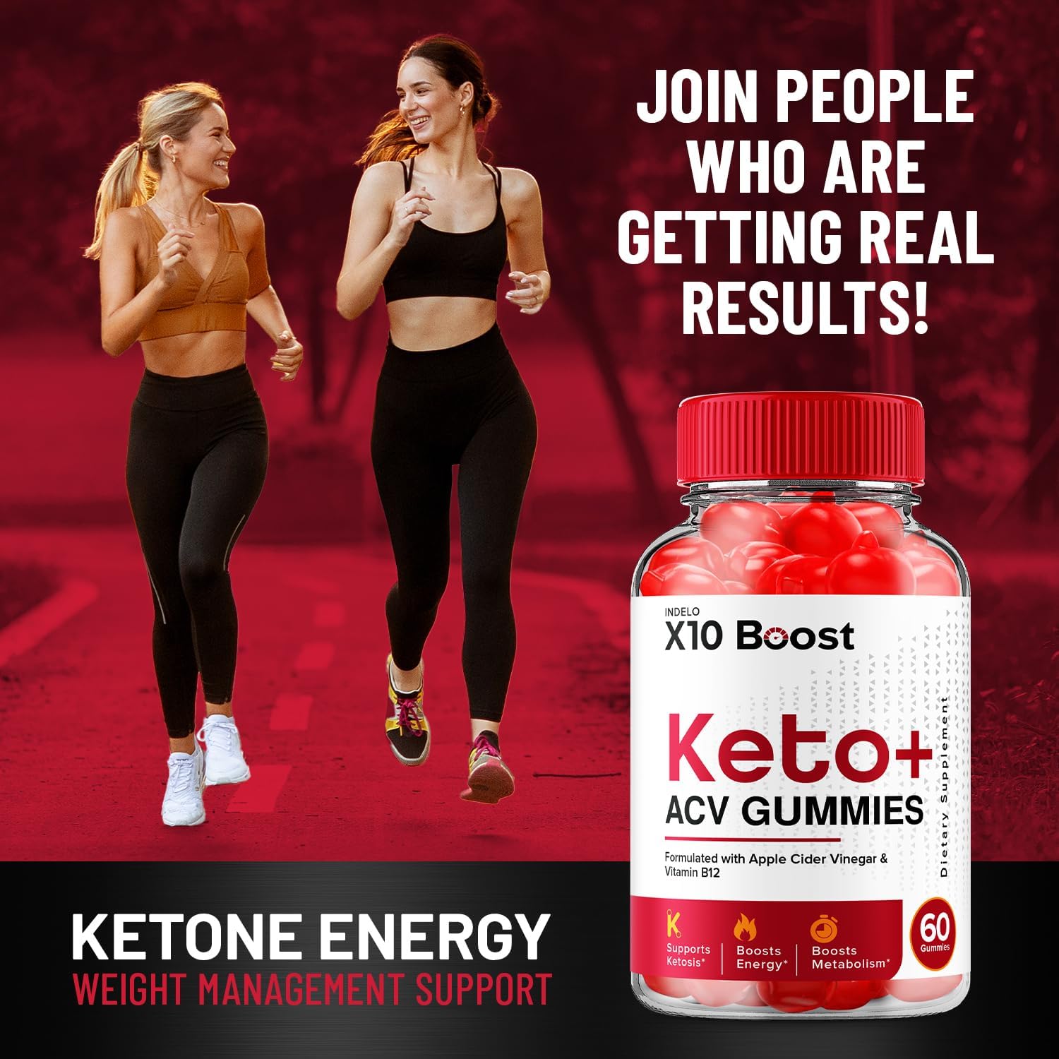 Indelo X10 Boost Keto Gummies with ACV for Weight Management - 1000mg B12 Formula (60 Gummies)